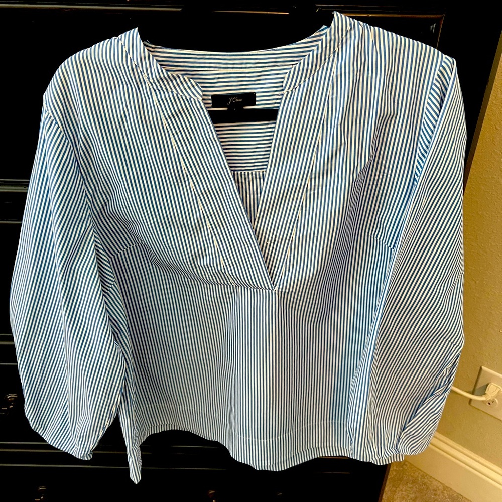 J. Crew blue pinstripe cotton popover blouse